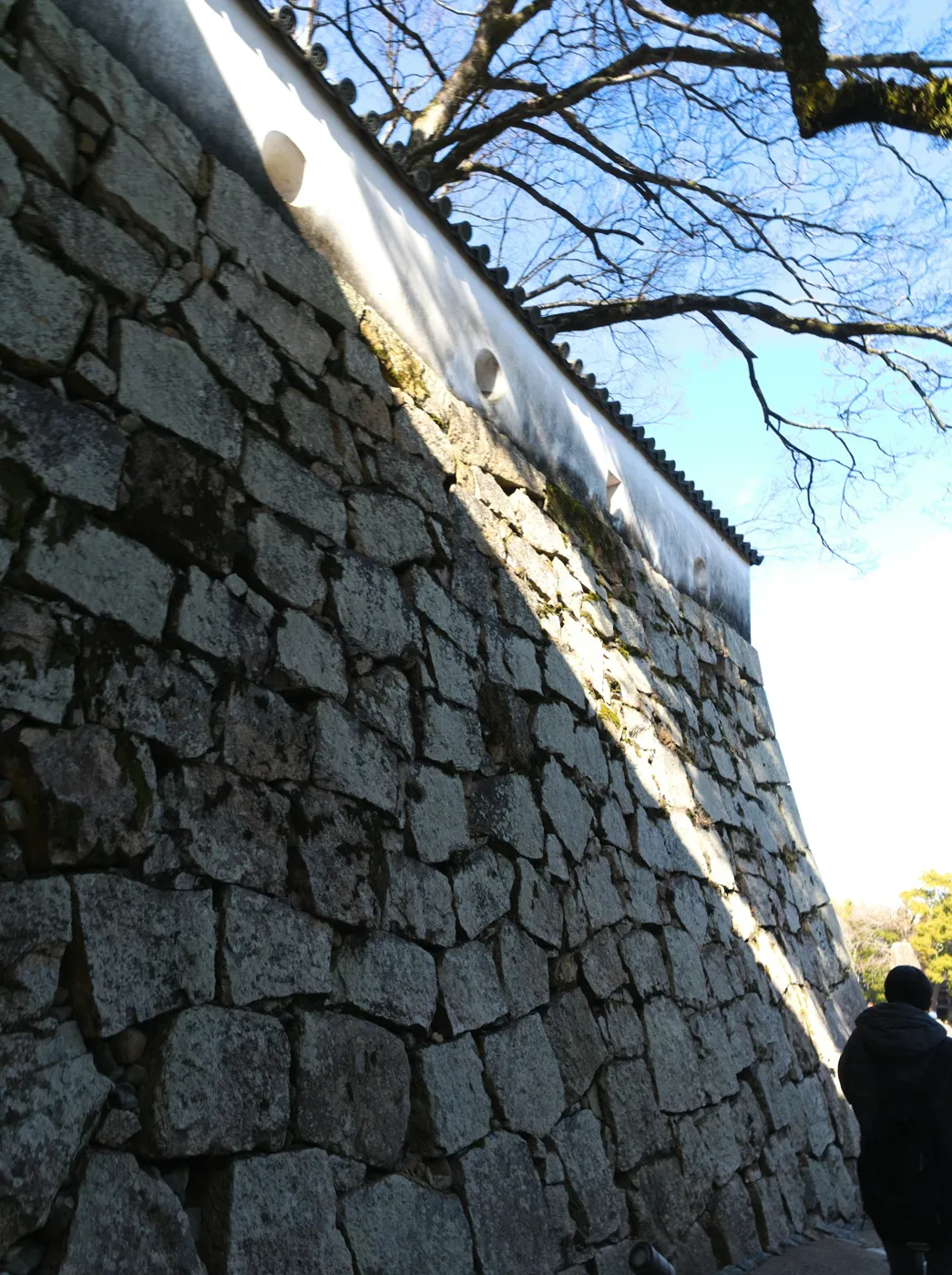 Okayama Kalesi'nin taş duvarı yakından
