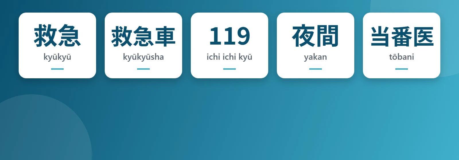 Acil Durum: kyūkyū, kyūkyūsha, ichi ichi kyū, yakan, tōbani