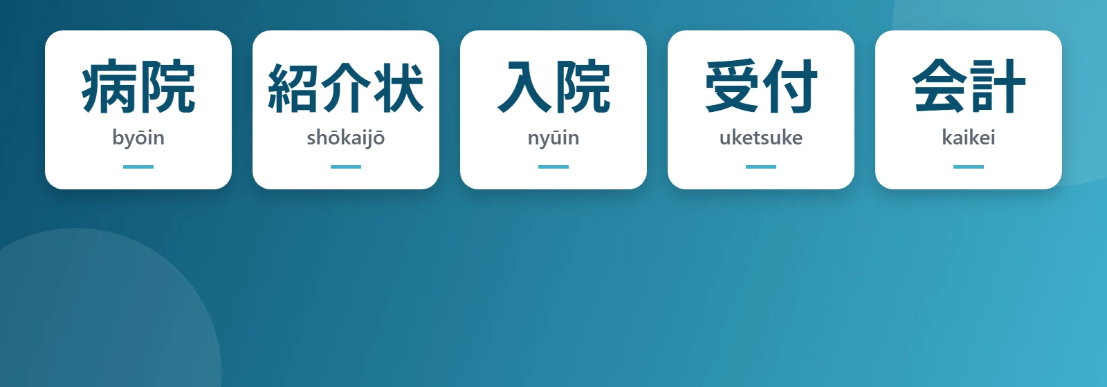 Hastane: byōin, shōkaijō, nyūin, uketsuke, kaikei